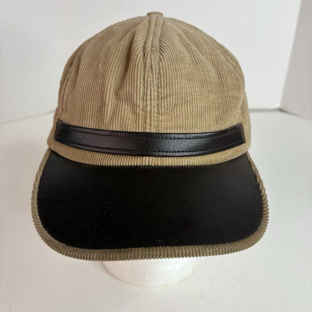 Vintage Corduroy Winter Leather Hat, Medium, Brown, P Hat, USA